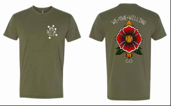 We The Willing Collective Poppy Flower Shirt (OD GREEN)